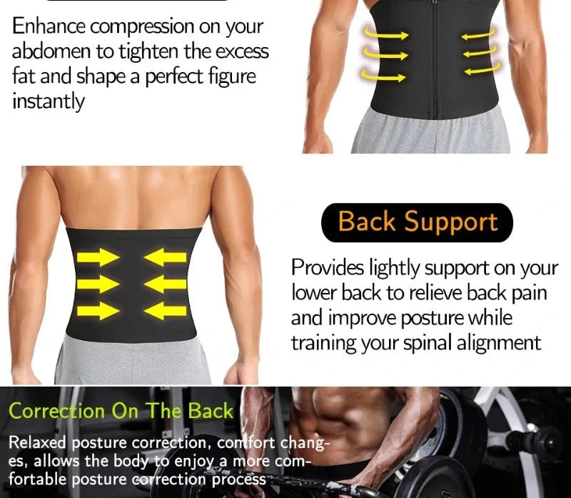 Men's Performance Waist Trainer Sauna Belt – Sweat Slimming Corset with Zipper for Weight Reduction Workouts