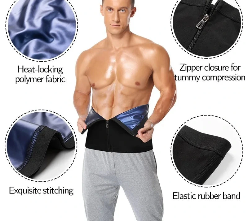 Men's Performance Waist Trainer Sauna Belt – Sweat Slimming Corset with Zipper for Weight Workouts